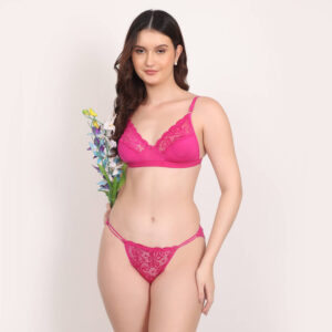 Ishq Gulabi Set – Soft Lace Bra & Thong Lingerie Set for Women