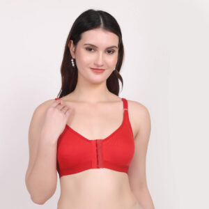 Sugam Red Cotton Lace Bra for Women – Front Open | Wire-Free | Everyday Comfort