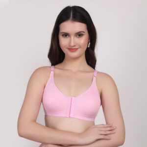 Sugam Baby Pink Cotton Lace Bra for Women – Front Open | Wire-Free | Everyday Comfort