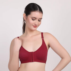 Sugam Maroon Cotton Lace Bra for Women – Front Open | Wire-Free | Everyday Comfort