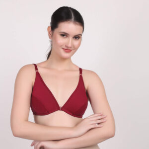 Mohmaya Maroon, Front Open Non-Padded Wire-Free Everyday Comfort Bra