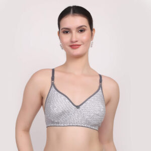 Meera Komal Bra -Grey Cotton Comfort Wire-Free Anti-Bacterial Daily Wear Bra