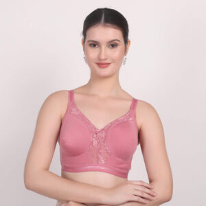 Kareena Pink Serenity Bra – Mauve Lace Panel, Breathable Cotton Support